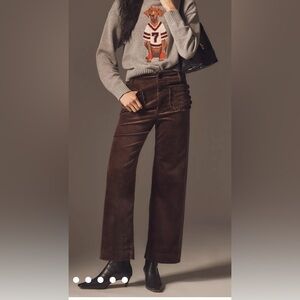 Anthropologie Colette Scallop Pocket Corduroy Crop Wide-Leg Pants Brown Corduroy